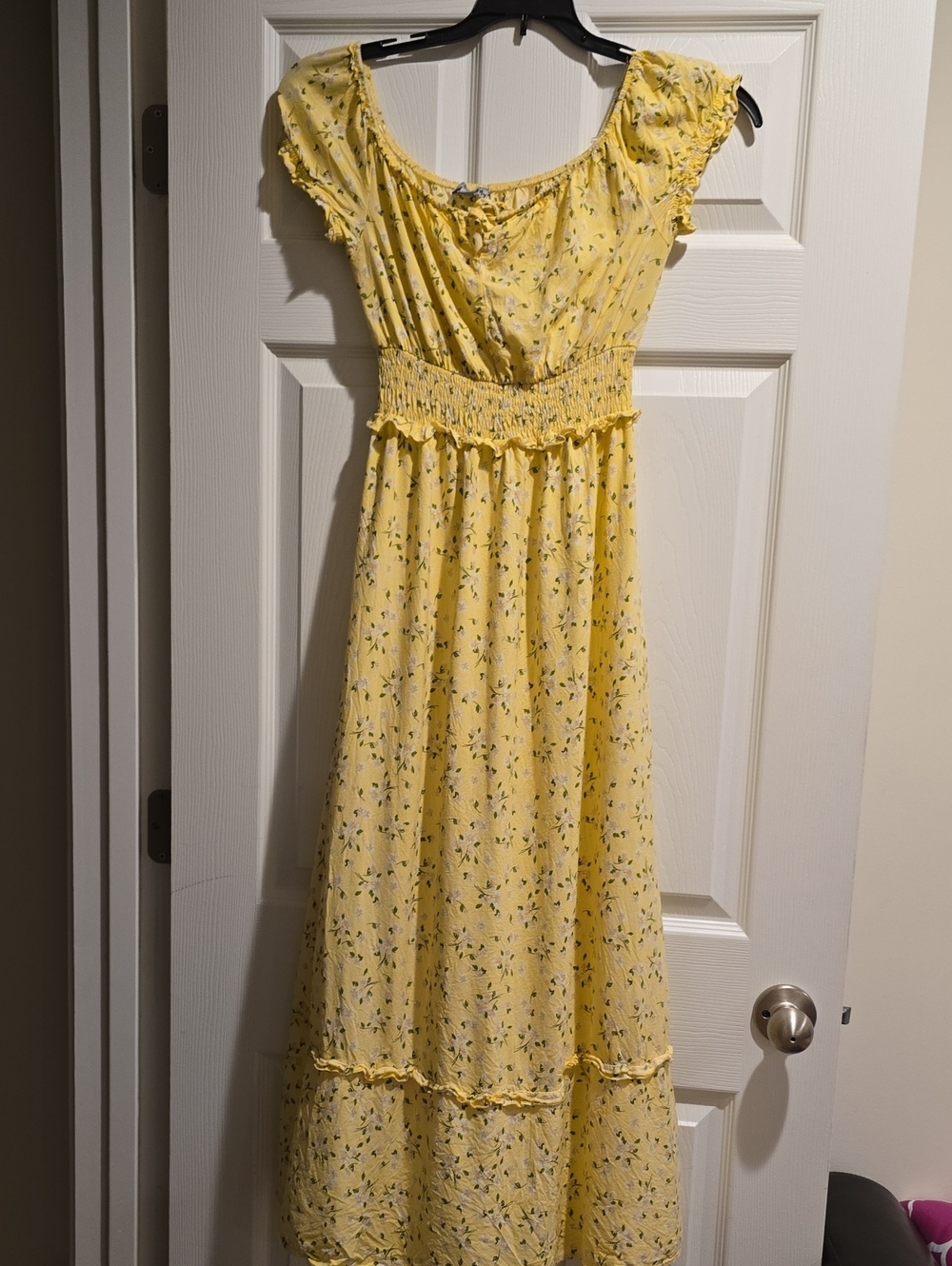 J for Justify Yellow Floral Smocked Maxi Dress with Ruffle Sleeves